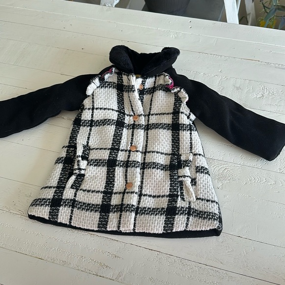 Penelope Mac 12 month pink, black white plaid, Rose, gold buttons jacket - Picture 1 of 9